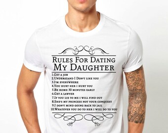 Fathers Day Gift for Dad Step Dad Grandpa - Rules For Dating My Daughter Funny Fathers Day T Shirt for Men
