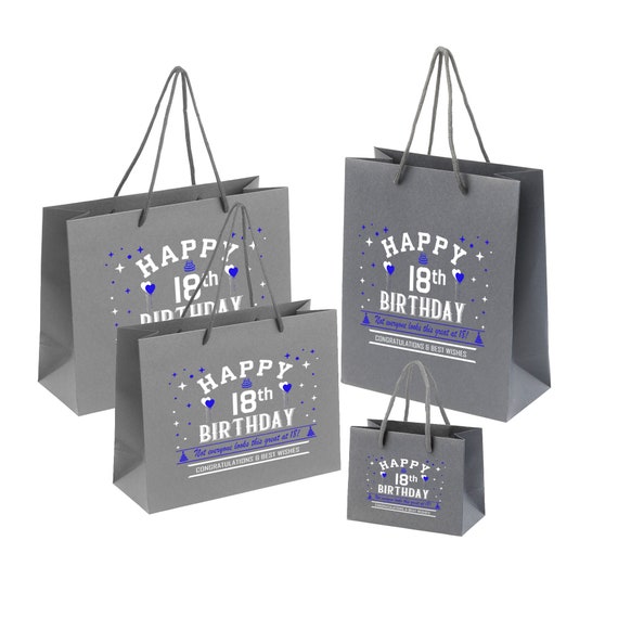 Bolsas de regalo de cumpleaños número 18 Disponibles en negro, blanco y  gris, pequeñas, medianas o grandes Bolsa de regalo ecológica reciclada para  ella o él Azul -  España