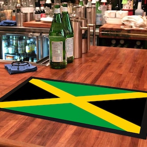 Jamaican Flag Bar Runner -Gift - Bar Spill Mat -Home Bar Accessories Gift for Men - Jamaican Gift Idea