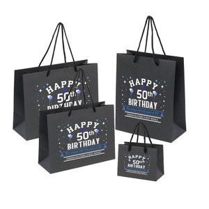 Sac cadeau 50e anniversaire pour femme - Disponible en noir, blanc et gris, petit, moyen ou grand - Sac cadeau en papier pour homme ou femme - Bleu