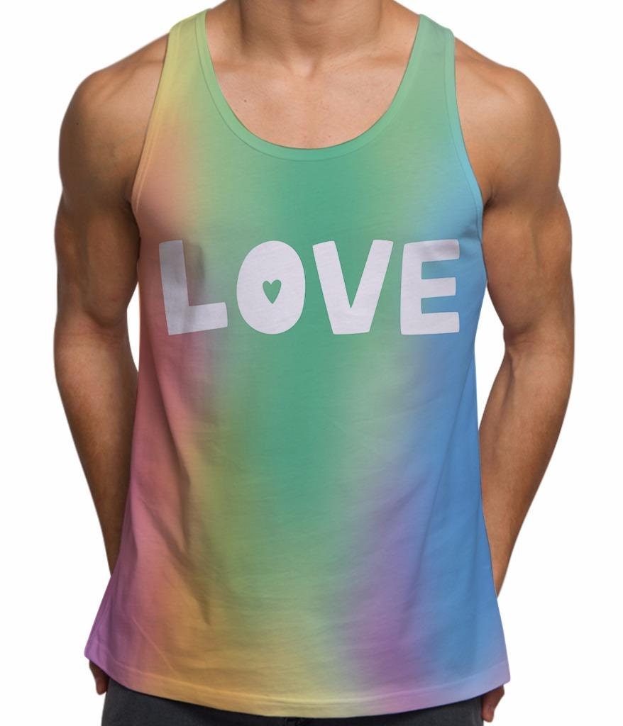 Image of Mens Love Slogan Gay Pride Tank Top For Festival Gym Summer Ibiza Holiday Fashion