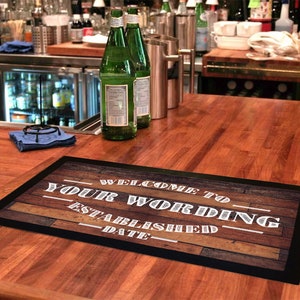 Personalised Bar Runner Sign Gift - Personalized Rubber Bar Beer Spill Mat Home Bar Decor - Bar Accessories Gift For Men - Pallet Wood