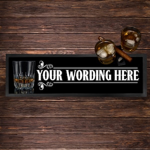 Personalised Long Bar Runner Sign Gift – Personalized Rubber Beer Spill Mat Home Bar Decor – Bar Accessories Gift for Men – Whiskey Glass