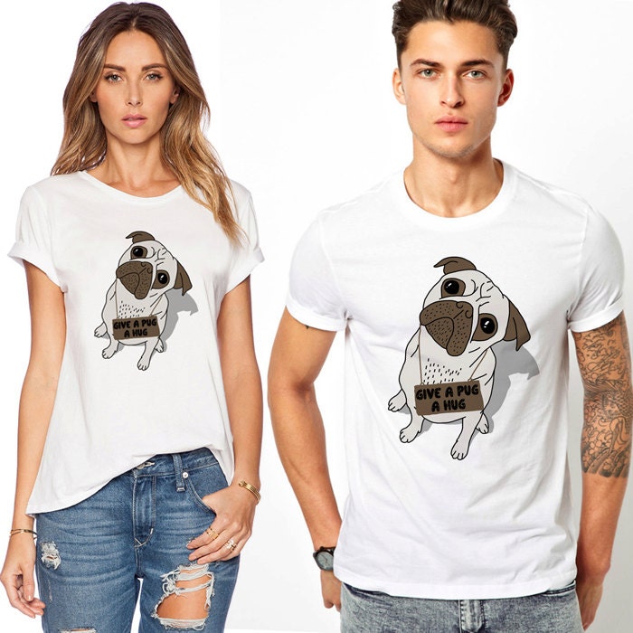 Image of Funny Men’S Shirt - Cute Dog Tshirts For Men Slogan Puppy T-Shirt Gifts Him Give A Pug Hug