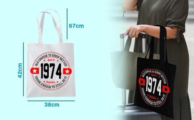 Birth Year Tote Bag In A Variety Of Colours For Her 50th Birthday Vintage Funny 1974 Gift image 2
