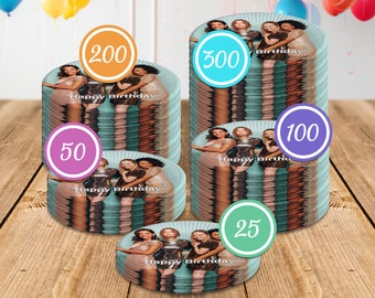 Custom Personalised Photo Party Plates In Packs of 25, 50, 100, 200 & 300, Upload Your Own Photo Disposable Party Plates