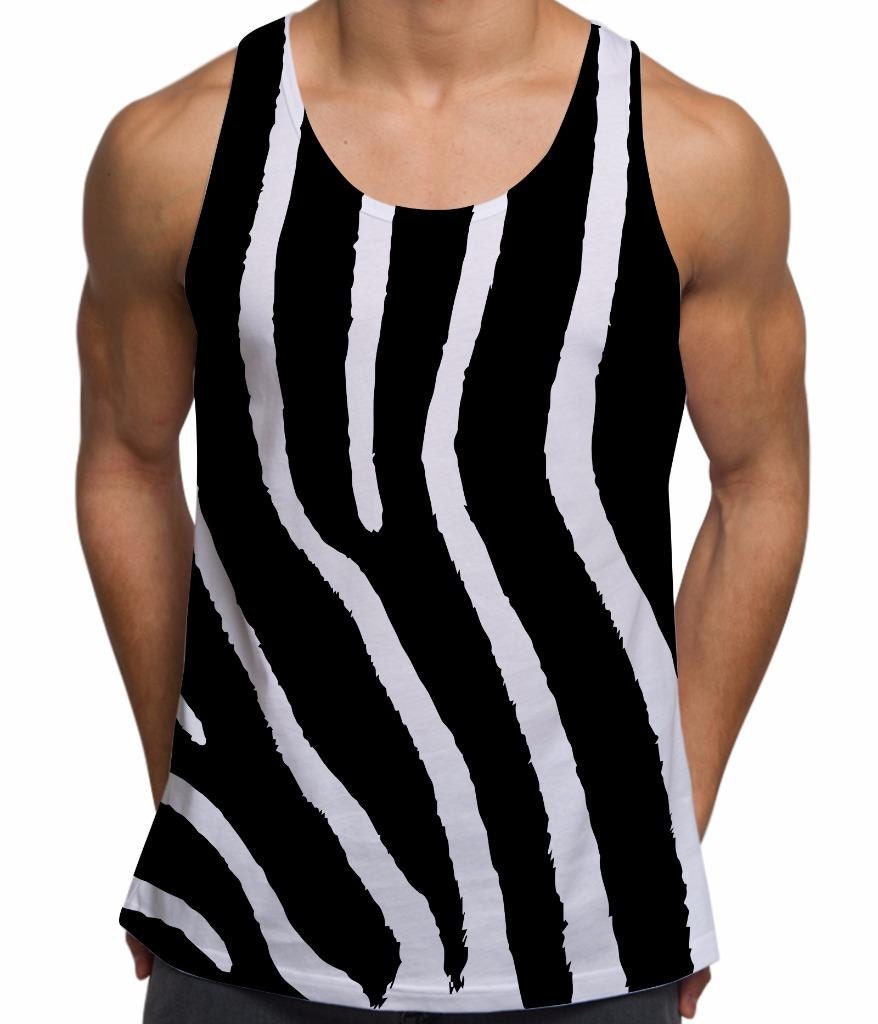 Image of Mens Zebra Print Vest Tank Top For Festival Gym Summer Ibiza Holiday Fashion