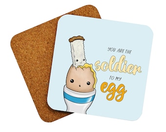 Cute Coaster Set For Valentines Day Gifts Pack of 4 Non Slip Cork Drink Coasters For Her Him Friendship Gift for Galentine's Egg & Soldiers