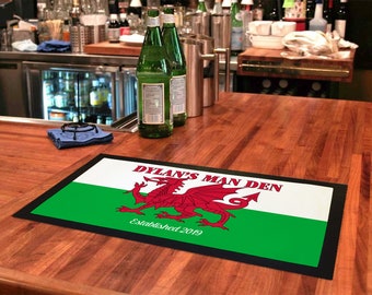 Personalised Bar Runner - Bar Mat Welsh Gift Idea – Customised Rubber Bar Mat – Spill Mat Home Bar Décor – Bar Accessories Gift For Men