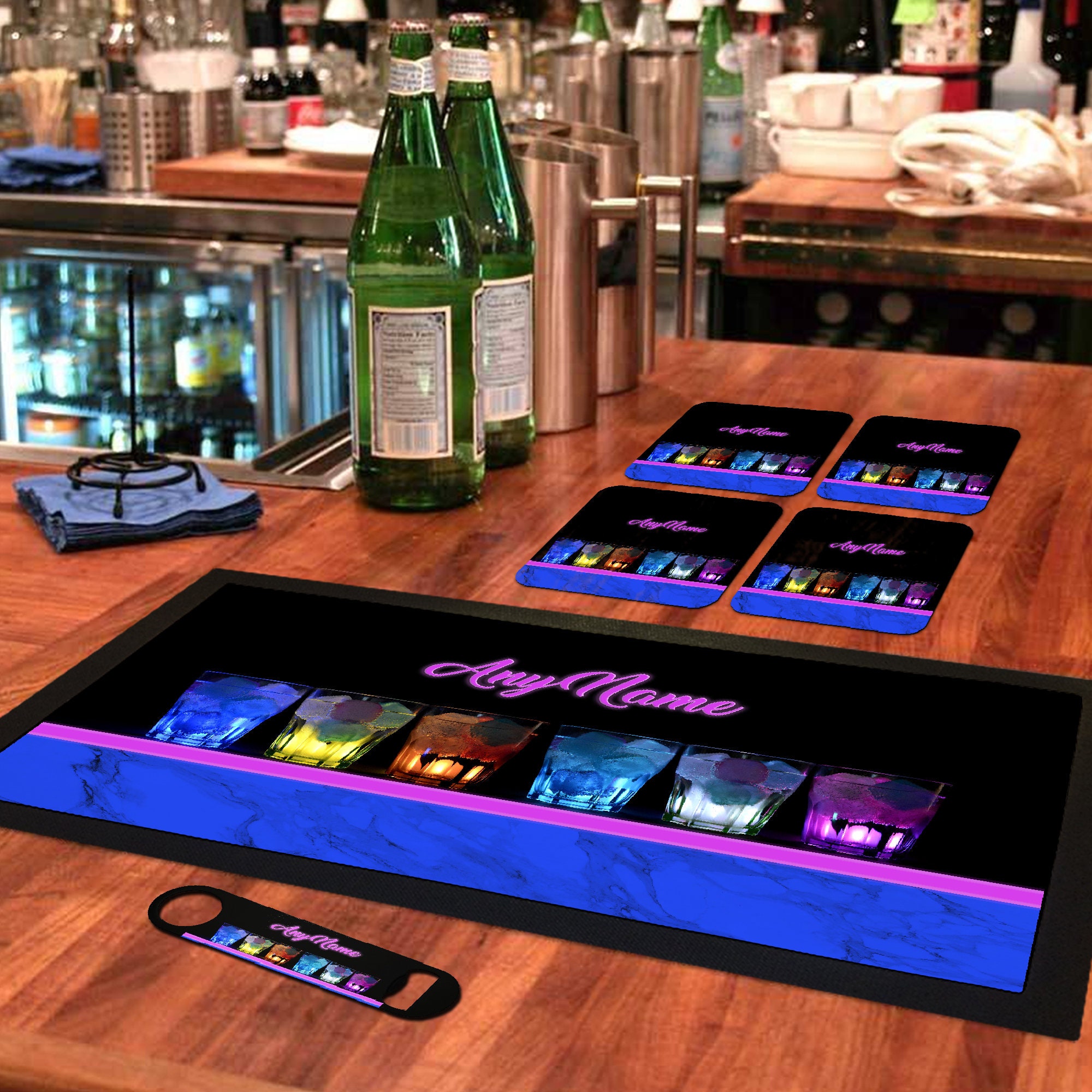 Personalised Home Bar Gift Set for Him Bar Runner Mat Pack of Etsy