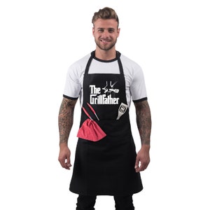 Funny BBQ Apron Cooking Aprons Gifts for Men 100% Cotton 2 Pockets The Grillfather Gift for Fathers Day image 3