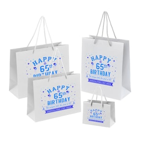 65th Birthday Gift Bags - Available in Black, White & Grey, Small, Medium or Large - Recycled Eco Friendly Gift Bag For Her Or Him - Blue