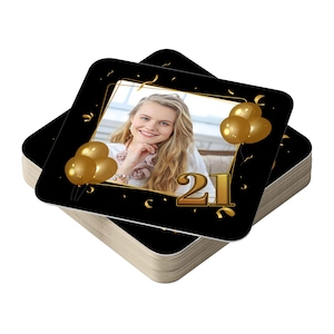Decorazioni per feste di compleanno 21° - Sottobicchieri fotografici per bevande - Bomboniere personalizzate per feste - Tappetini per bevande personalizzati Accessori per tavoli di compleanno