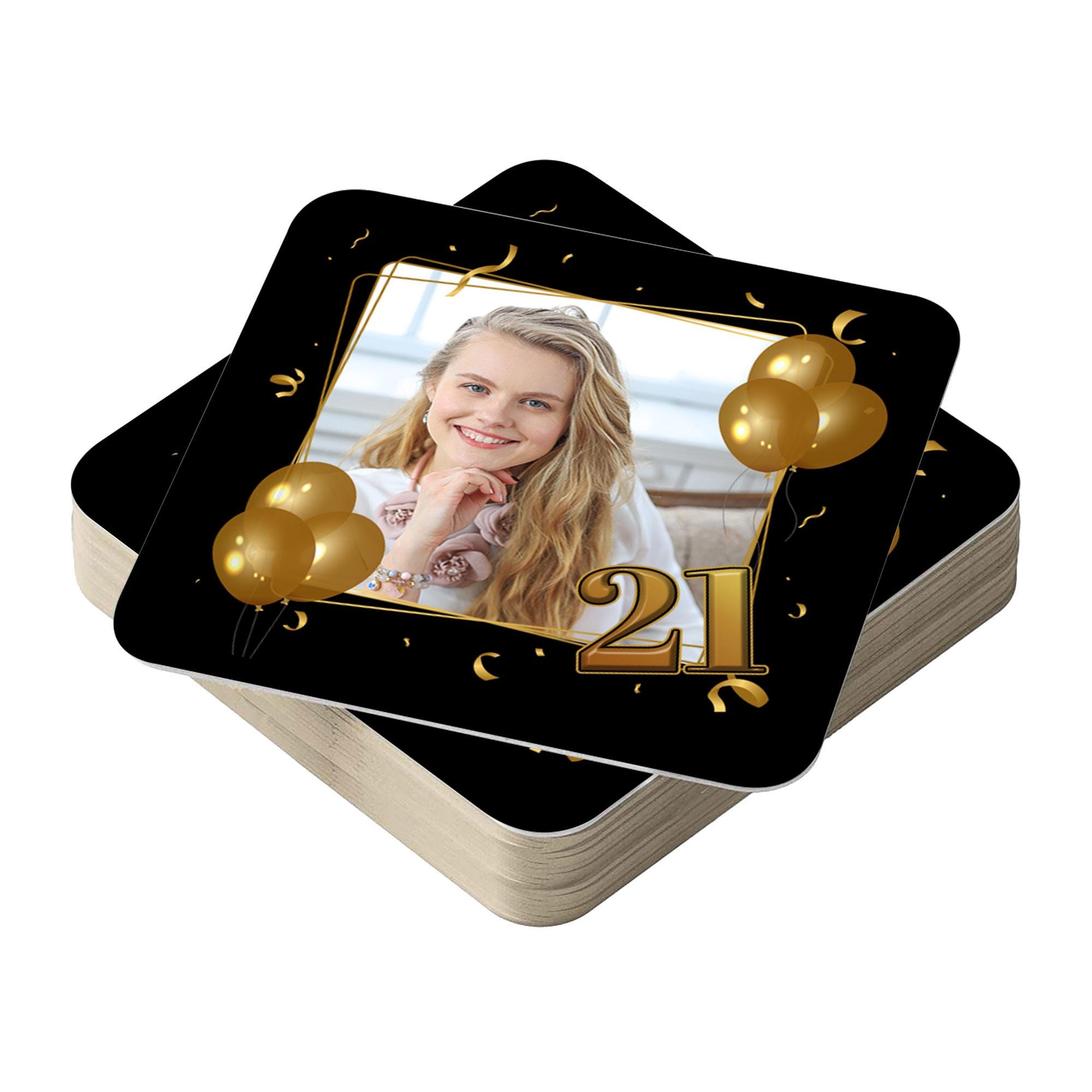 21st Birthday Party Decorations - Photo Drink Coasters -Personalized Gift Favours For Parties - Custom Drink Mats Birthday Table Accessories