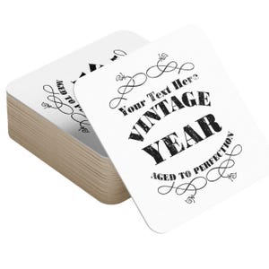 Personalised beer mats Birthday year Cardboard coasters Favours table decorations. Home Bar or Party Wedding, Engagement Celebration