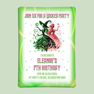 Personalisierte Wicked Party-Einladung für Elphaba Glinda Kinokarte Themed Kindergeburtstag, gedruckt lädt ein, der Schwerkraft zu trotzen