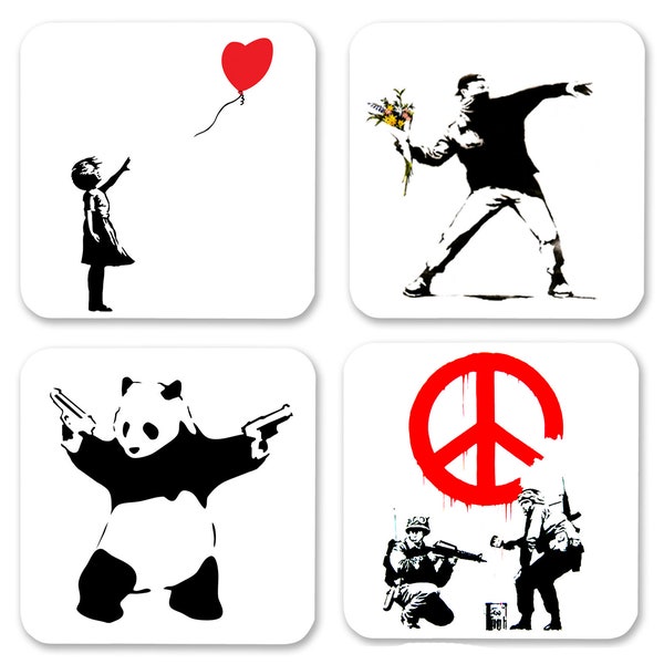 Banksy Street Art Drink Coasters - Pack of 4 or 6 - Coasters - Graffiti Stencil - Various Designs