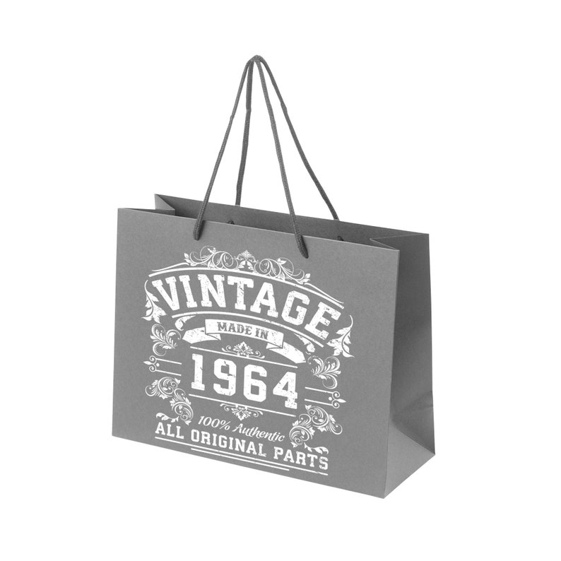 Luxury 60th Birthday Gift Bag, Born In 1964 Black, White or Grey, Small, Medium or Large Gift Bags Vintage Gift Bag For Nanny, Grandad image 5