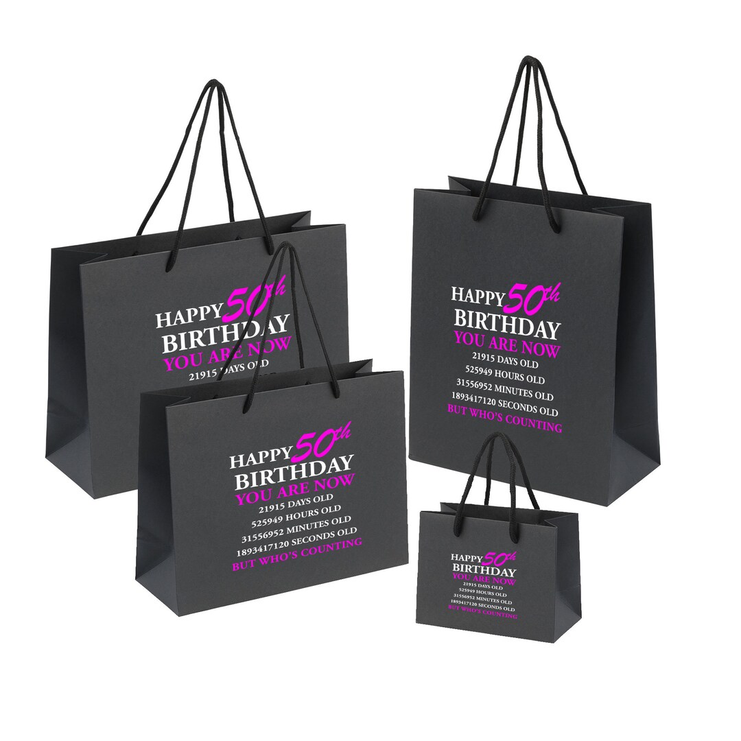 50th Birthday Gift Bags Available in Black, White & Grey, Small, Medium