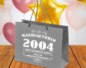 Luxury 21st Birthday Gift Bags 2004- Available in Black, White & Grey, Small, Medium or Large- Recycled Eco Friendly Gift Bag For Her Or Him