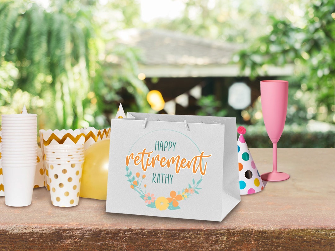 Personalised Name Happy Retirement Gift Bag Floral Retired Etsy