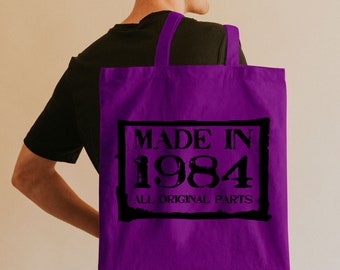 40th Birthday Tote Bag - Born 1984 Vintage Cotton Bag - 40th Birthday Gift for Woman - 40th Birthday Gift for Her - Made In 1984