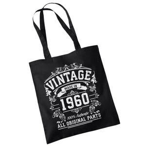 Cadeaux pour le 65e anniversaire d'une femme, sac fourre-tout en coton pour grand-mère née en 1960, sacs cadeaux vintage amusants de pièces d'origine, fête d'anniversaire