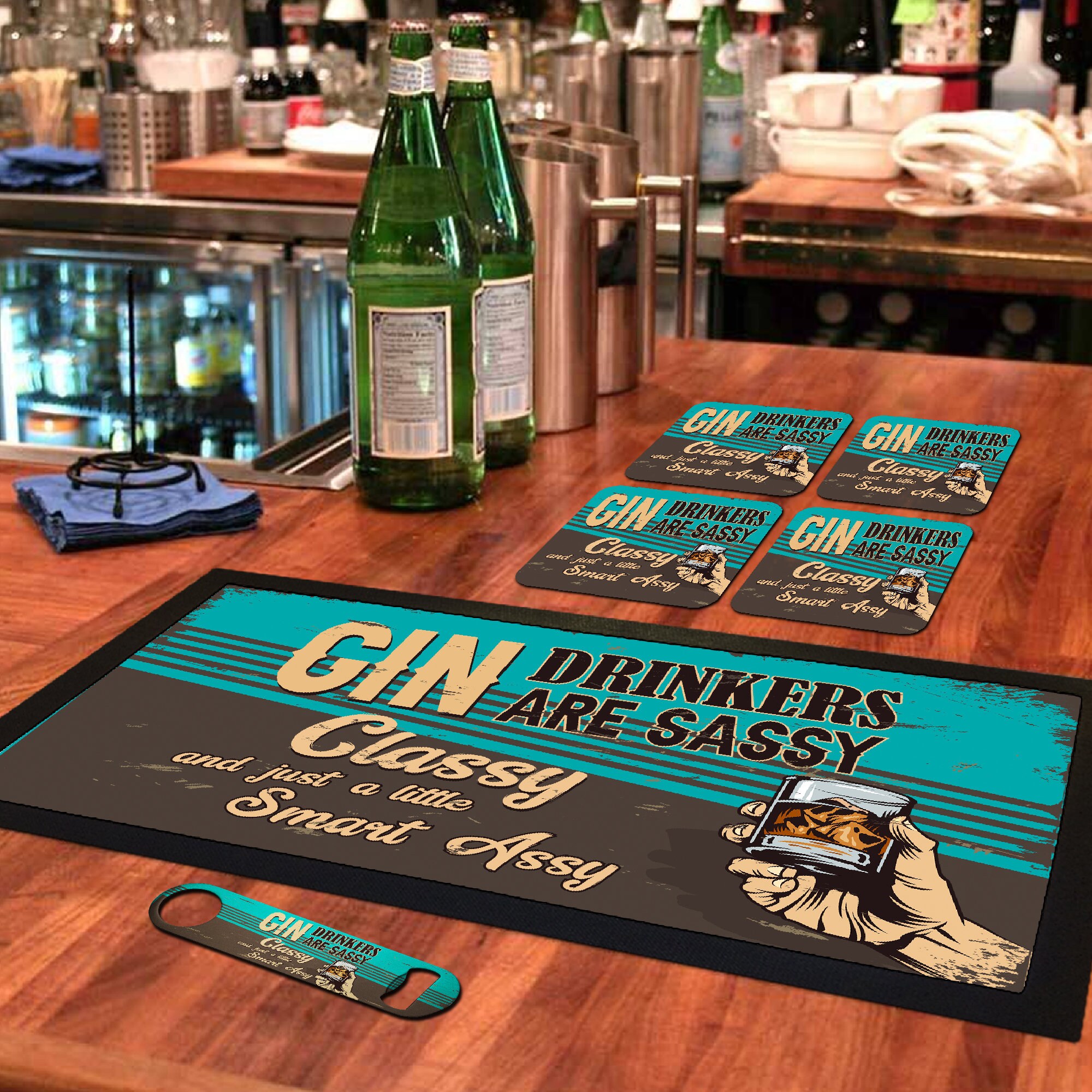 Bar Runner Mat Matching Bottle Opener and 4 x Drinks Coasters Etsy