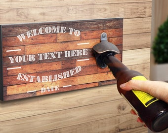 Personalised Bottle Opener Wooden Bar Sign Wall Plaque - Bar Accessories for Home Pub - Beer Gifts for Him Dad - WS-A1273 - Add Your Text