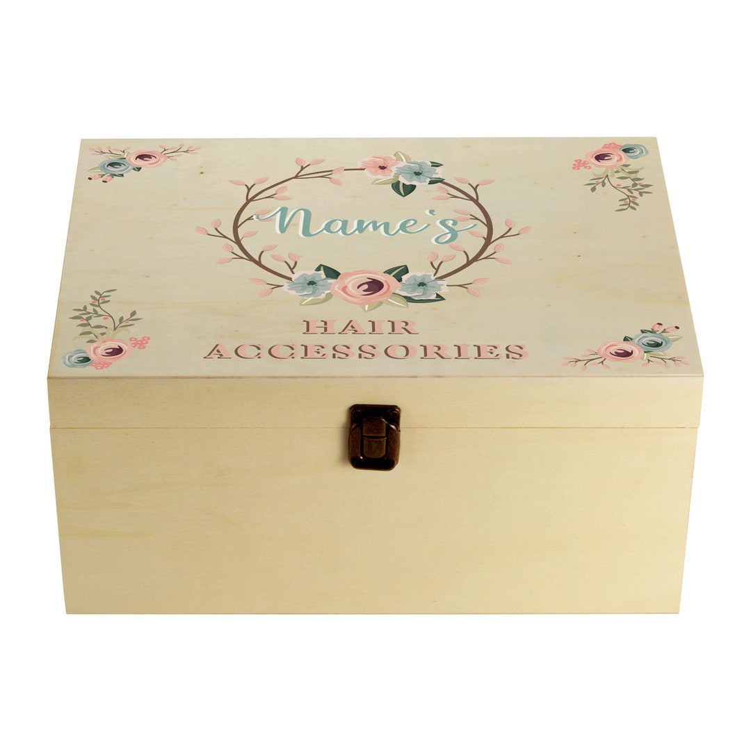 Girls Personalised Hair Accessories Storage Box, Includes Assortment of