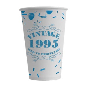 Bicchieri di carta per feste di 30° compleanno, confezione da 12, rosa o blu - Bicchieri usa e getta per lui o per lei, decorazioni da tavola per feste del 1995