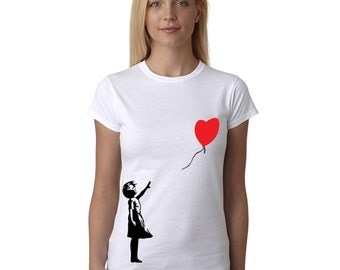 Banksy T Shirt Red Balloon Girl Street Art Graffiti Stencil Artist Women's