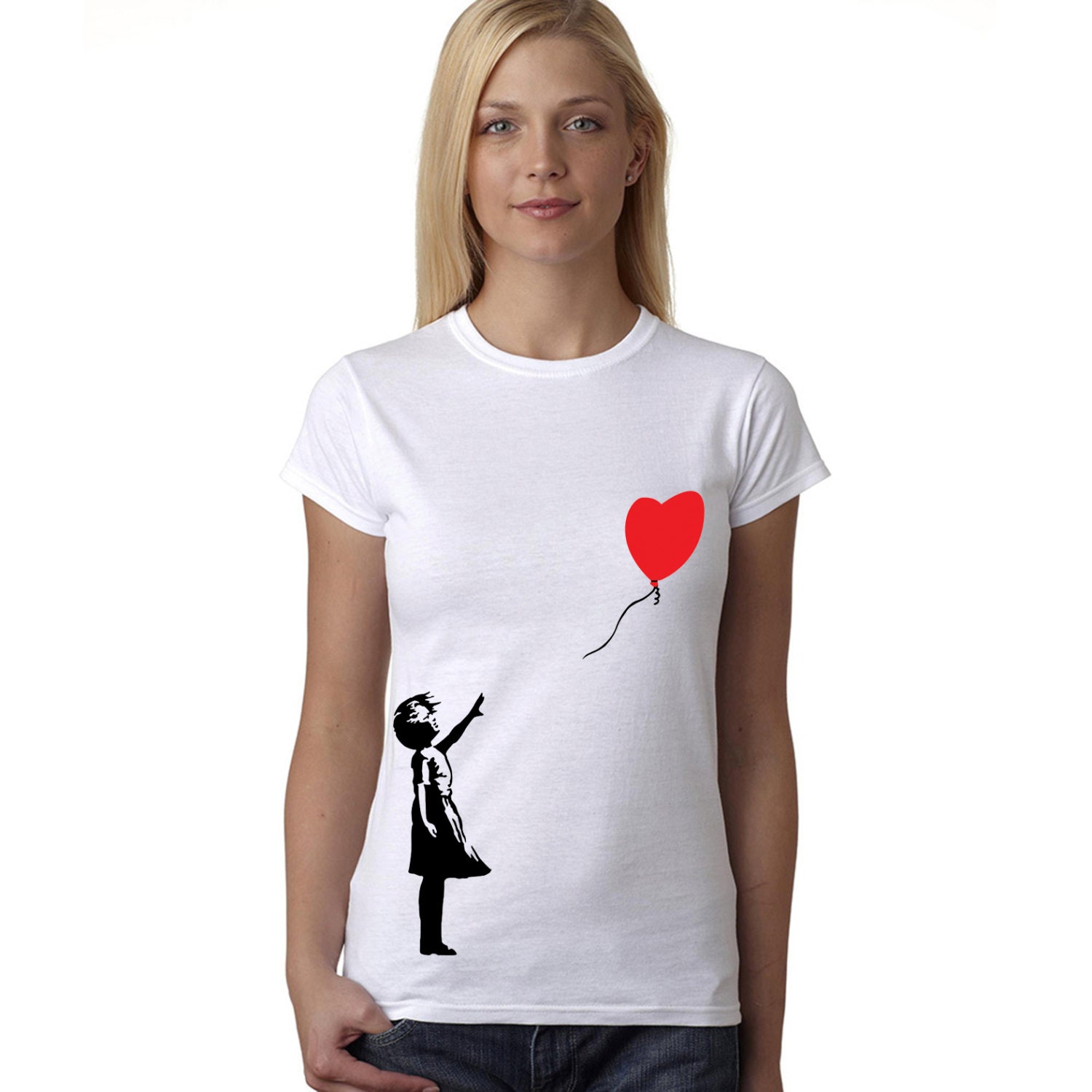 Banksy T Shirt Red Balloon Girl Art Graffiti Stencil - Denmark