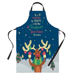 Personalised Christmas Apron-Baking Kitchen Cooking Xmas Gift Idea-Aprons for Women Men-It's Beginning To Taste A Lot Like Christmas