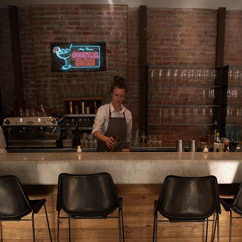 Personalised Neon Bar Sign Cocktail Light Effect Metal Signs Etsy UK