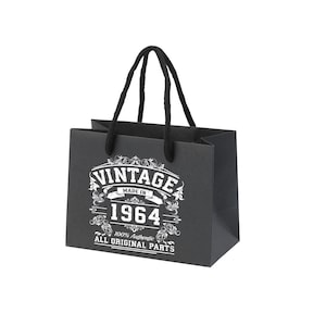 Luxury 60th Birthday Gift Bag, Born In 1964 Black, White or Grey, Small, Medium or Large Gift Bags Vintage Gift Bag For Nanny, Grandad image 6