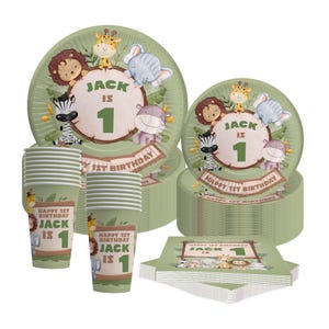 Decorazioni personalizzate per la festa del 1° compleanno WILD ONE Safari Jungle Theme Photo Party Piatti, tazze e tovaglioli, decorazioni per la tavola di compleanno