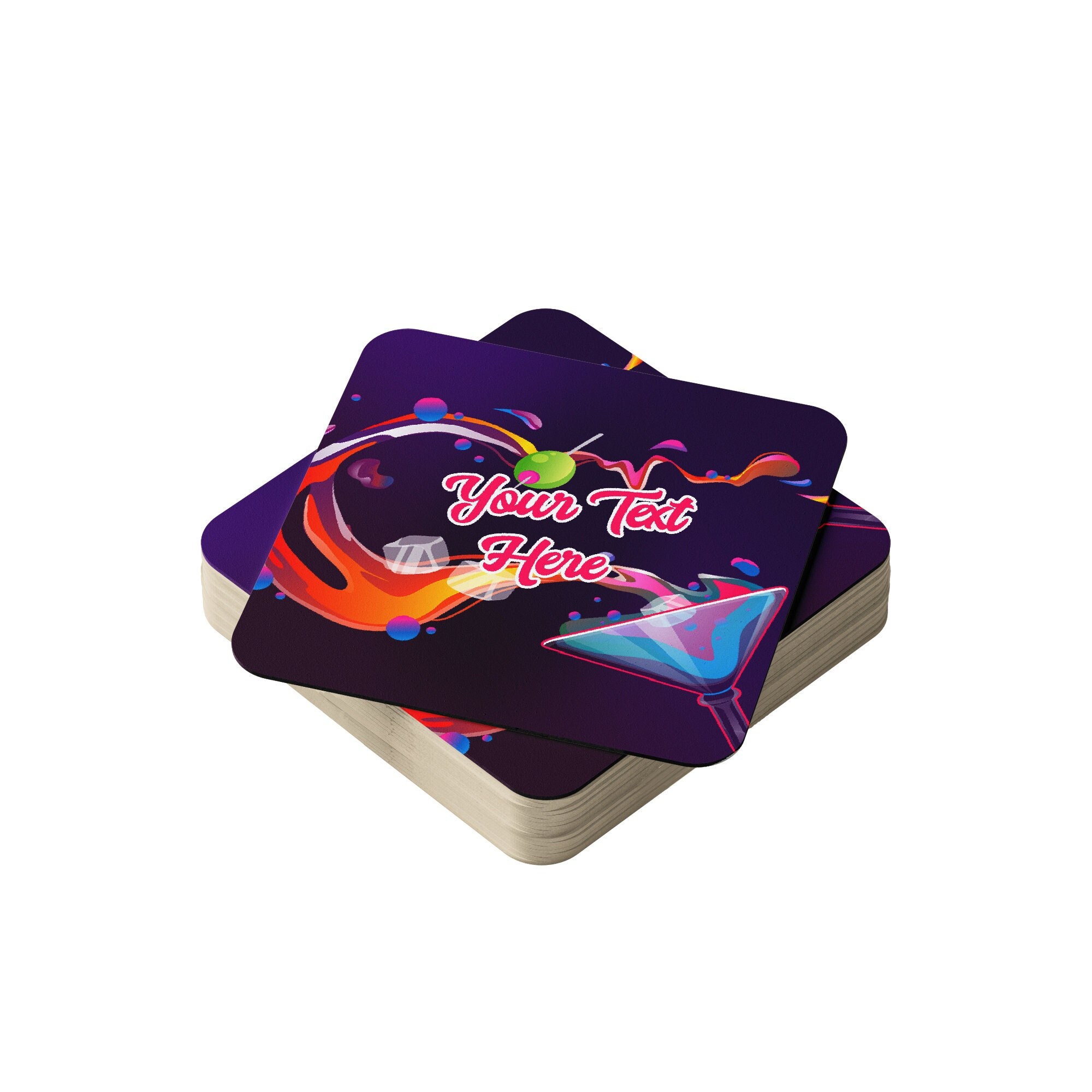 Personalised Cocktail Bar drinks Mats in Packs of 24, 48, 96 Multi Buy - Square Cardboard Beer Coasters or Home Bars