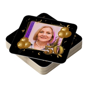 Decorazioni per feste di compleanno per il 50° compleanno - Sottobicchieri fotografici - Bomboniere personalizzate per feste - Tappetini per bevande personalizzati Accessori per tavoli di compleanno