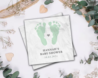 Personalised Baby Shower Napkins Pack Of 24, 50, 100 Neutral or Pastel Baby Feet Print Baby Shower Party Napkins, New Baby Decoration