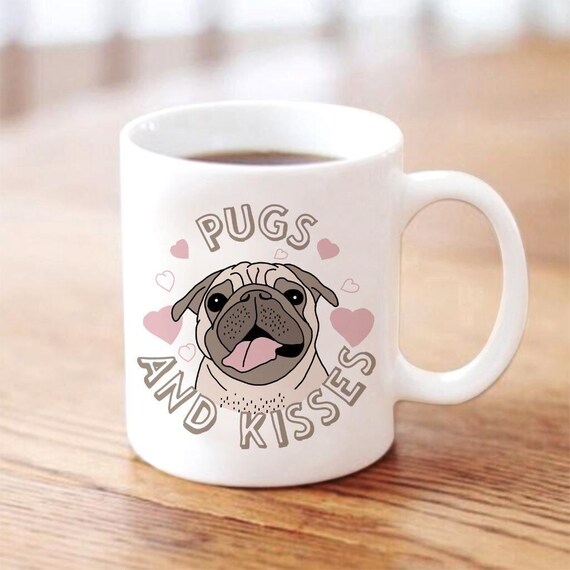 Gift for Pug Lover Novelty Printed Mugs Pugs Kisses Coffee Mug