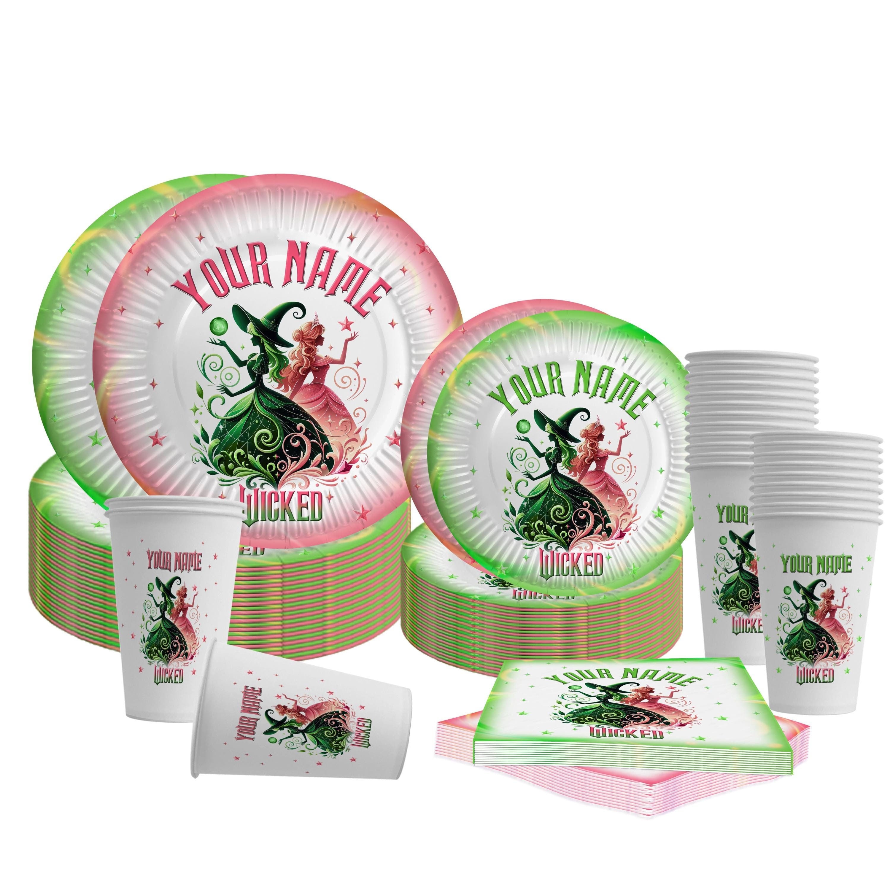 Wicked Party Decorations- Personalised Birthday Plates Cups Napkins Decorations - Personalized Custom tableware favours favors