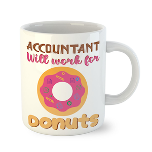 Cadeaux de comptable pour les comptables - Mug à café, tasse à thé - Mugs pour vérificateur des finances, cadeau pour hommes et femmes - Le comptable travaillera pour les beignets