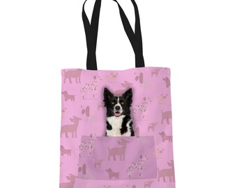 Border Collie Sheepdog Gifts for Dog Lovers Owners - Reusable Shopper Shoulder Tote Bags - Fabric Gift Bag with Dogs on - 4 Colours