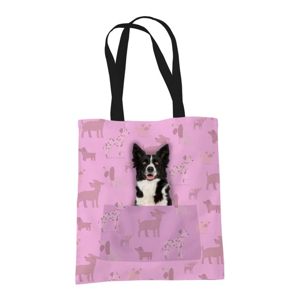 Border Collie Sheepdog Gifts for Dog Lovers Owners - Reusable Shopper Shoulder Tote Bags - Fabric Gift Bag with Dogs on - 4 Colours