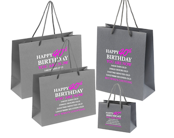 40th Birthday Gift Bags - Available in Black, White & Grey, Small, Medium or Large - Recycled Eco Friendly Gift Bag For Her Or Him - Pink