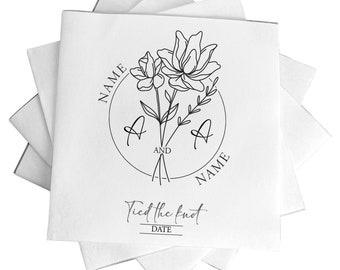 Personalised Monogram Wedding Napkins, Wedding Anniversary Party Tableware Paper Serviettes, Tied The Knot Botanical Napkins