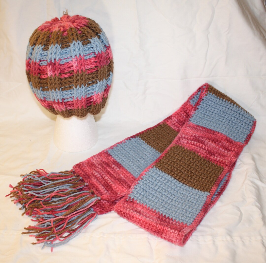 Pink and Blue Hat and Scarf Set Adult Size Hat and Scarf Etsy