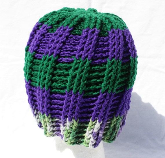 Green and Purple Striped Hat Adult Size 