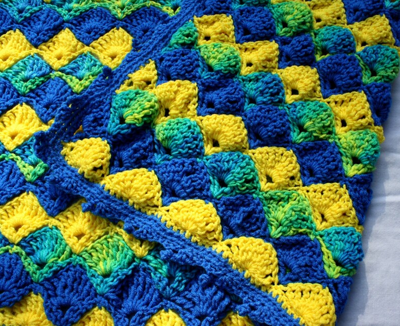 Blue and Yellow Blanket Striped Crochet Afghan Multicolor Etsy